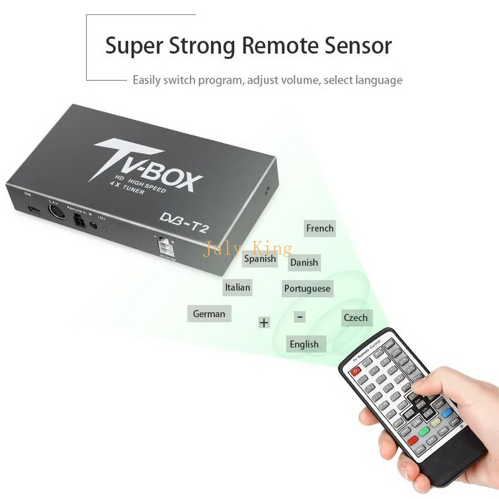 Четыре антенны DVB-T2 Автомобильный цифровой HD ТВ приемник, DVB-T2 приемник HDMI ТВ тюнер Поддержка 160 км/ч MPEG-1/-2/-4, декодер H.264