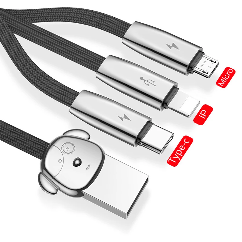 Usb-кабель Baseus 3 в 1 для быстрой зарядки iPhone, зарядное устройство mi cro, usb-кабель 3в1, кабель USB type C для samsung S10 S9 Xiaomi mi 9 8 - Цвет: Black