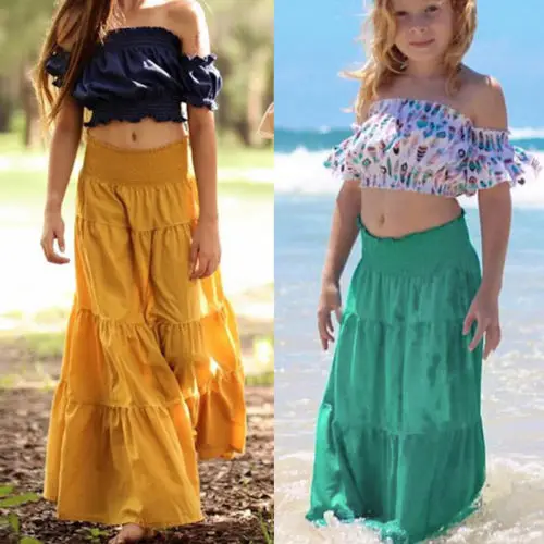 Pudcoco 2018 детская юбка макси для маленьких девочек Летняя однотонная