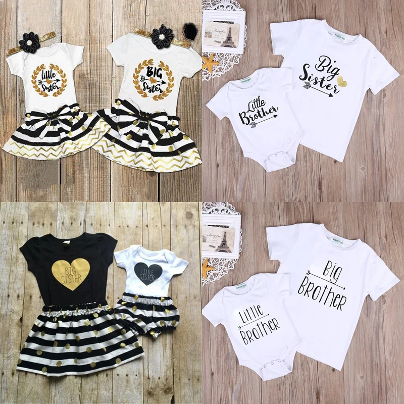 Одинаковые комплекты для семьи; хлопковый комбинезон для маленькой сестры и сестры; футболка; комплект одежды