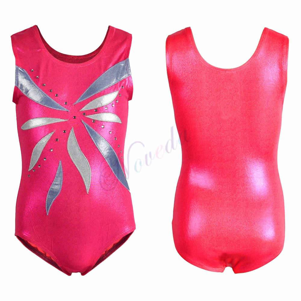 

Child Kids Rhythmic Gymnastics Leotard For Girls Metallic Shiny Rhinestone Dance Ballet Leotard Dress Skate Acrobatics Leotard