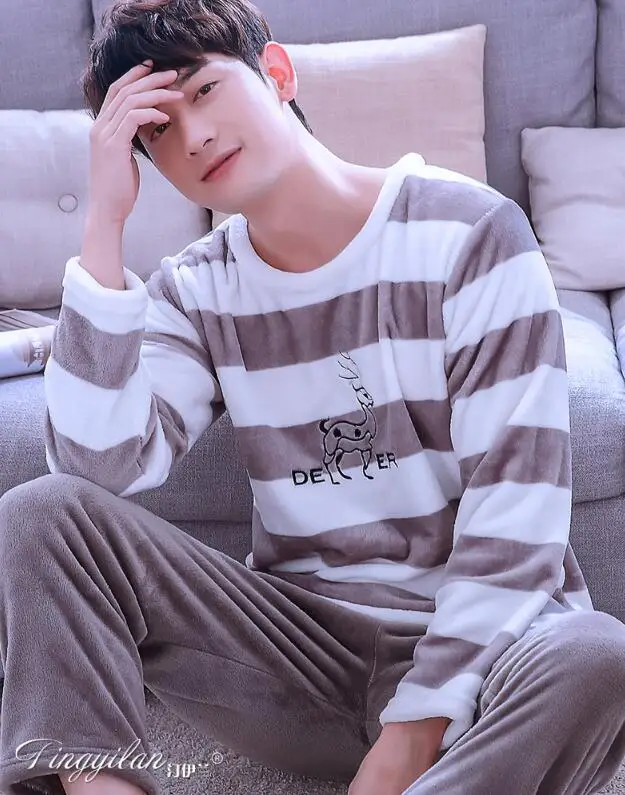 Boys1 Lovers' пижамы коралловый флис пижамы Пары Зима теплая Домашняя одежда с длинным рукавом досуг теплая одежда коралловый бархат костюм D-2084 - Цвет: Boys1