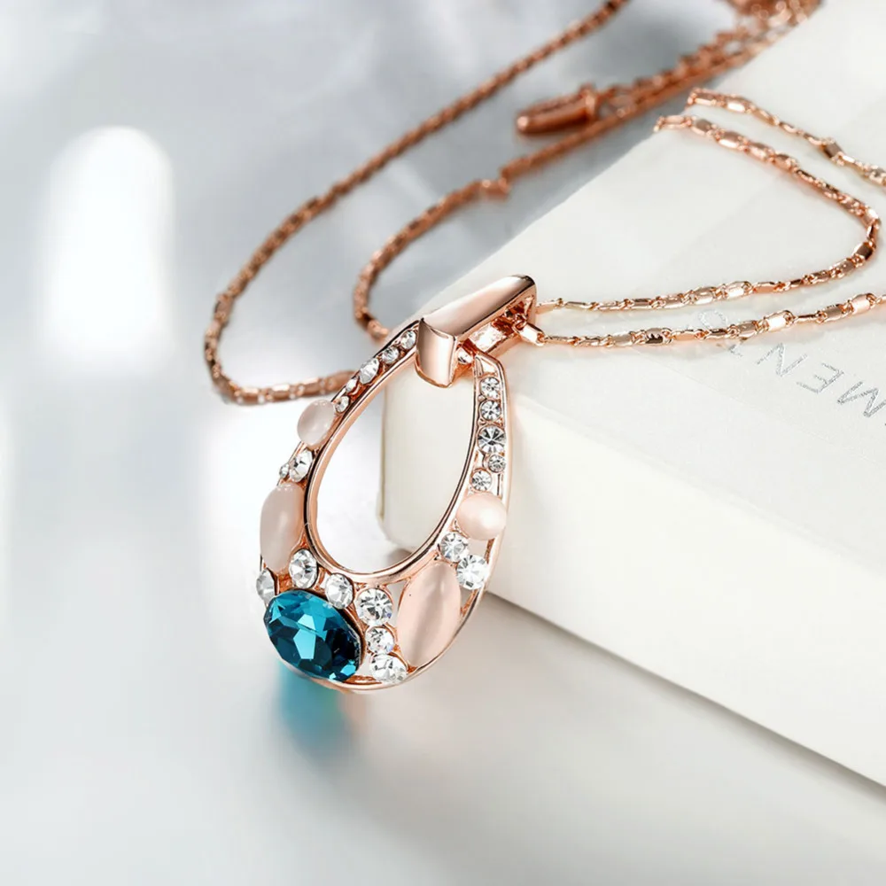 Женщины Леди Юбилей Заявление Neckalce Роскошный Большой Горный Хрусталь Опал