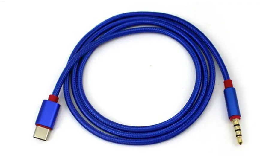 1 meter blue 1 м usb type-C аудио кабель тип-c штекер 3,5 мм Мужской автомобильный AUX аудио кабель для huawei mate 10 P20 Letv 2 Pro Xiaomi 6 Note Mix - Название цвета: 1 meter blue