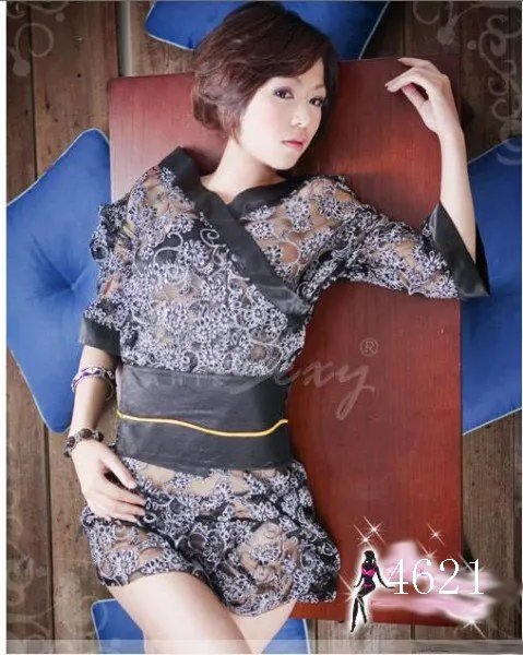 Сексуальное женское белье нарядное платье кружевное кимоно розовая ночная