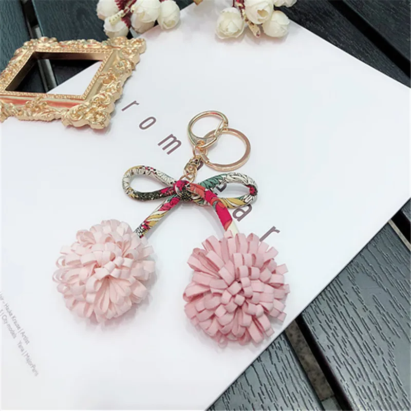 Шарм цветок шар брелок шифон цветочные ткани двухцветный лук для ключей с
