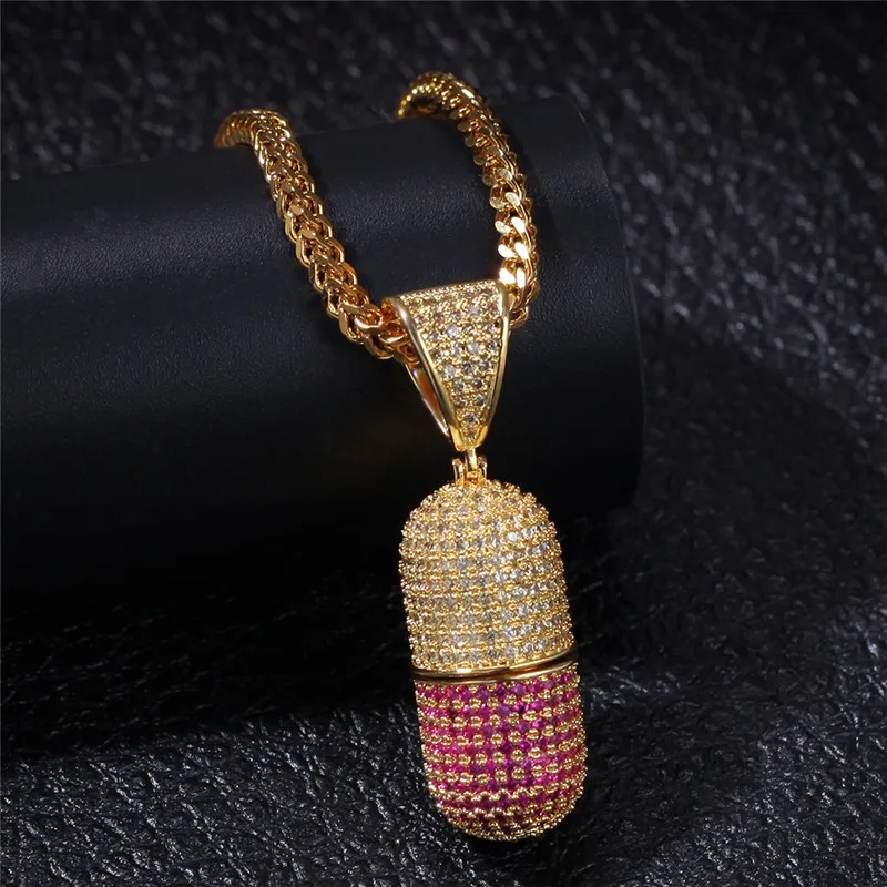 Iced Out цветные таблетки кулон ожерелье с цепочкой AAA циркон 3 цвета мужские ожерелье Новое поступление Мода хип хоп ювелирные изделия