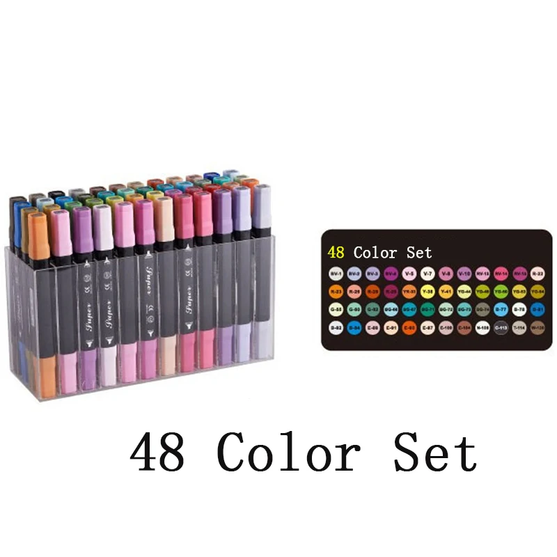 48 Color set 12/24/36/48/72/96/120 Цвета эскиз маркеры двойной головкой Профессиональный маркер для рисования набор для Manga маркер офисные школьные принадлежности, блокноты - Цвет: 48 Color set