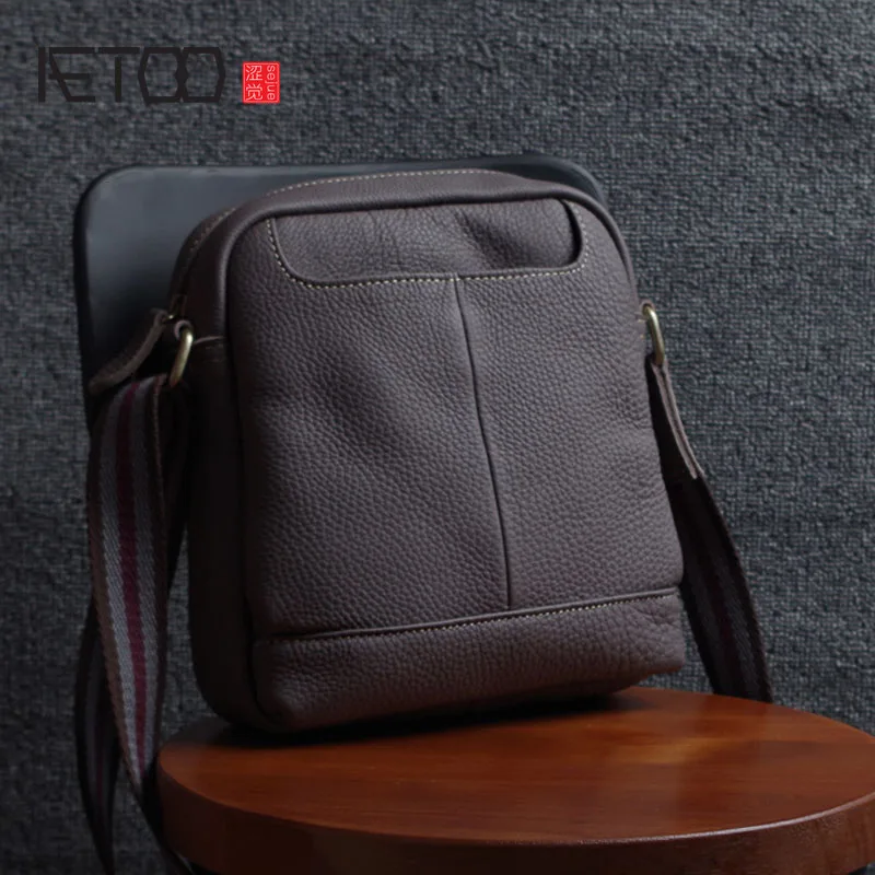 Кожаная сумка AETOO для мужчин повседневный мессенджер на плечо натуральная