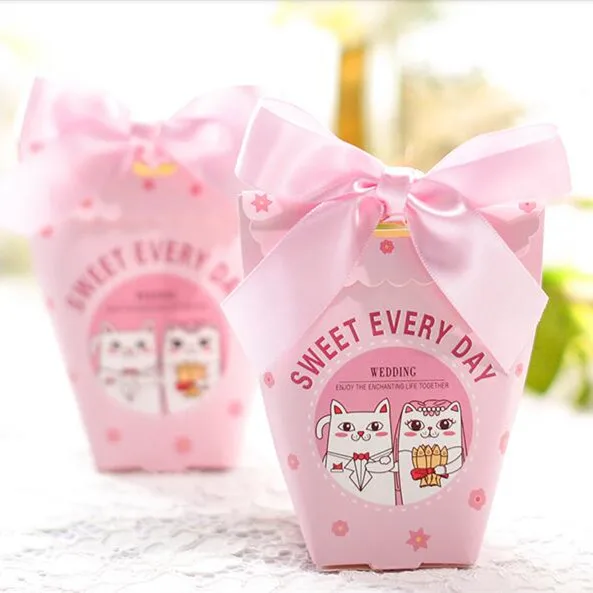 Бесплатная доставка розовые милые бумажные коробки для подарков на день свадьбы