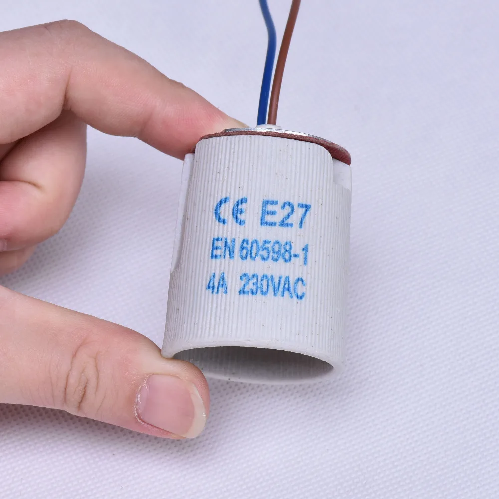 10 шт./лот цоколь лампы E27 керамический винтовой с проводным кабелем держатель для