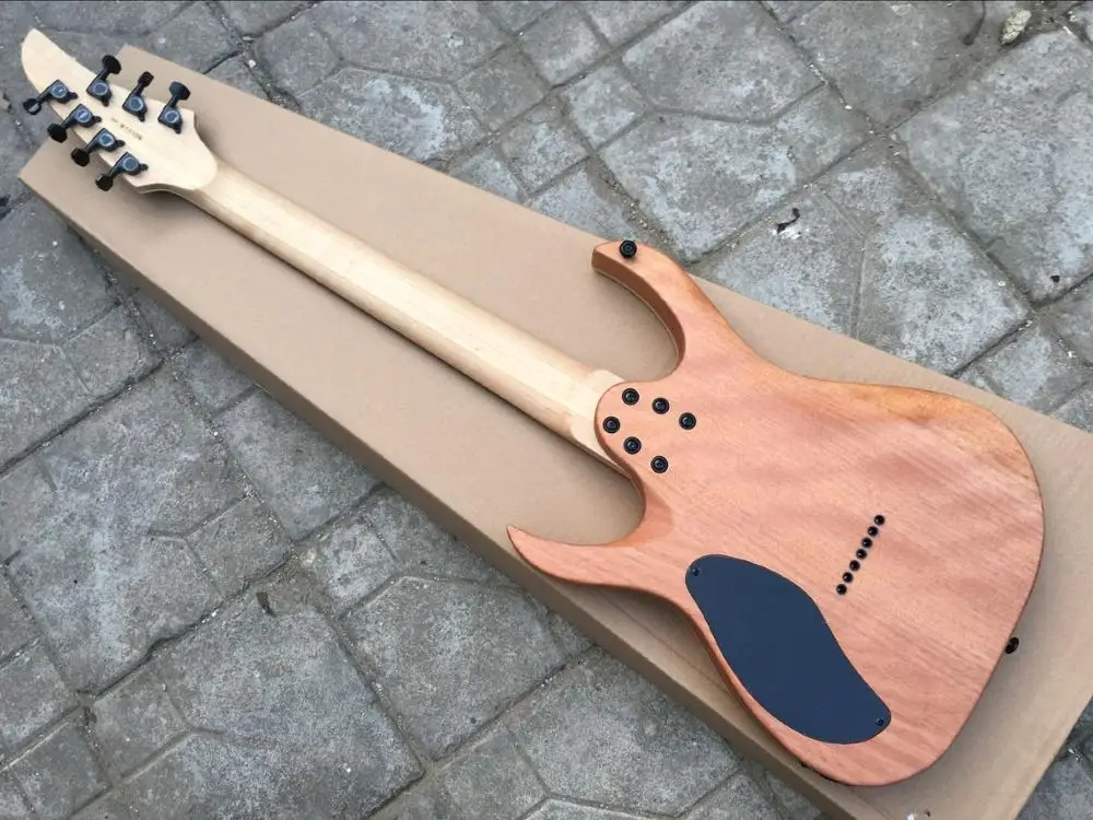 Китай 7 струн электрогитары Spalted клен Топ натурального дерева комплектующие черного цвета 24 Лады