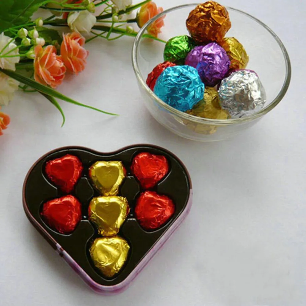 

600Pcs/ Lot 10*10cm Multi Colored Square Colorful Tin Foil Wrapping Paper For Chocolates Sweetmeats 3.93"x3.93" Party Pack Paper