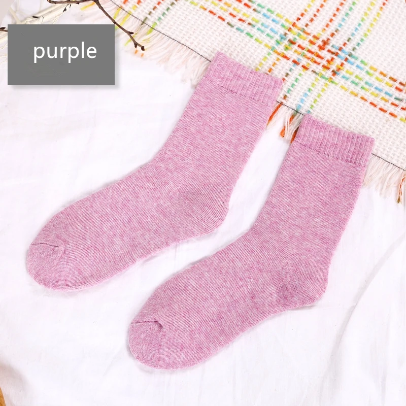 purple Теплые хлопковые носки для девочек на осень и зиму, женские Мягкие плотные вязанные носки, флисовый носок ярких цветов, 5 пар - Цвет: purple