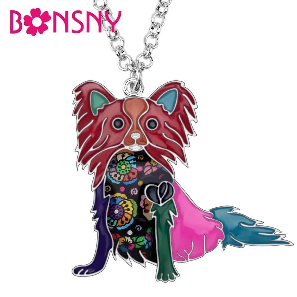 Bonsny эмалированный сплав мультфильм бабочки собака ожерелье кулон цепочка Чокер