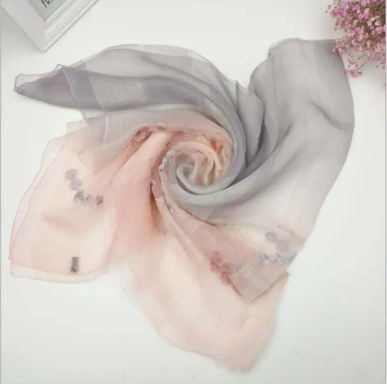 Шерсть шелк шарф женские шали из пашмины шелковой ткани светло-Розово-серый