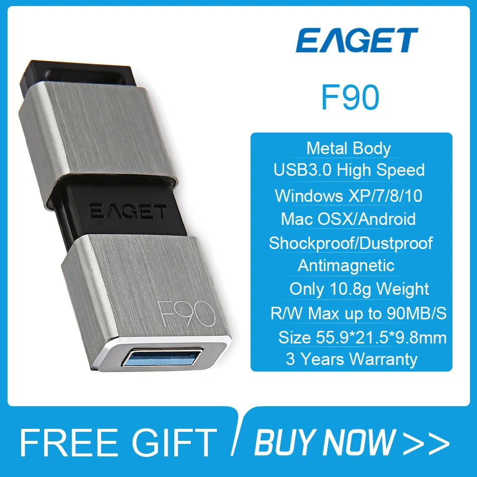 Eaget F90 USB 3,0 U диск памяти устройство хранения 16 ГБ 32 ГБ 64 Гб 128 ГБ 256 ГБ USB 3,0 Высокоскоростная металлическая Флешка для ПК ноутбука телефона