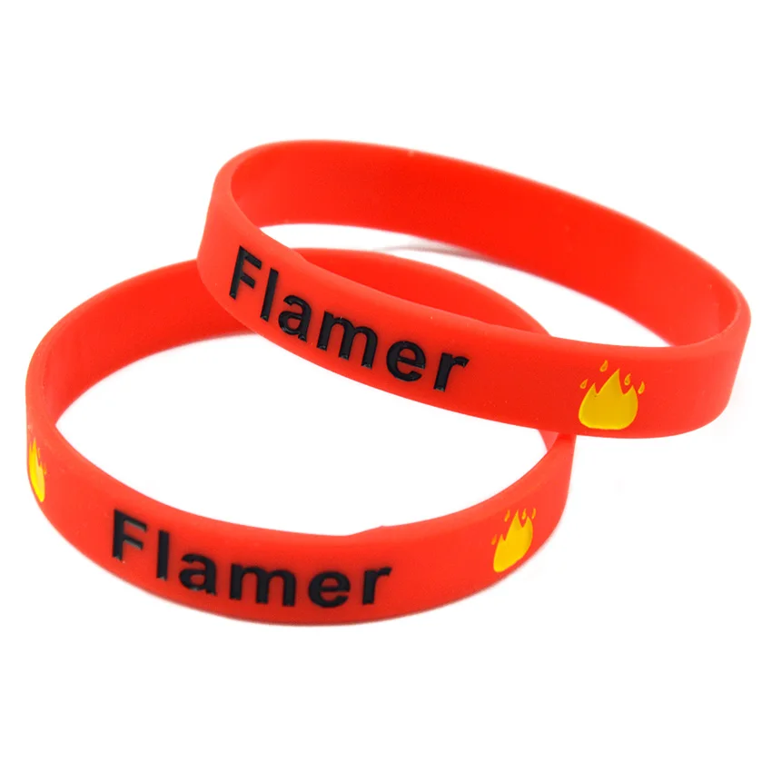 

OBH 50PCS Flamer Silicone Wristband Red Debossed and Filled in Color Classic Decoration Logo