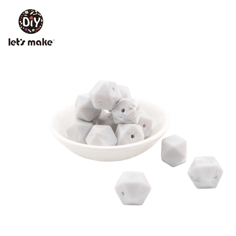 marble gray Let' s Make 50 шт Bpa бесплатные силиконовые бусины пищевого качества Силиконовые Прорезыватели 14 мм шестигранные Diy ожерелье соска цепь ребенок прорезыватель - Цвет: marble gray