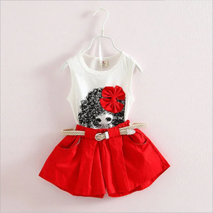 Одежда для маленьких девочек топы с принтом бабочки жилет + шорты поясом комплект