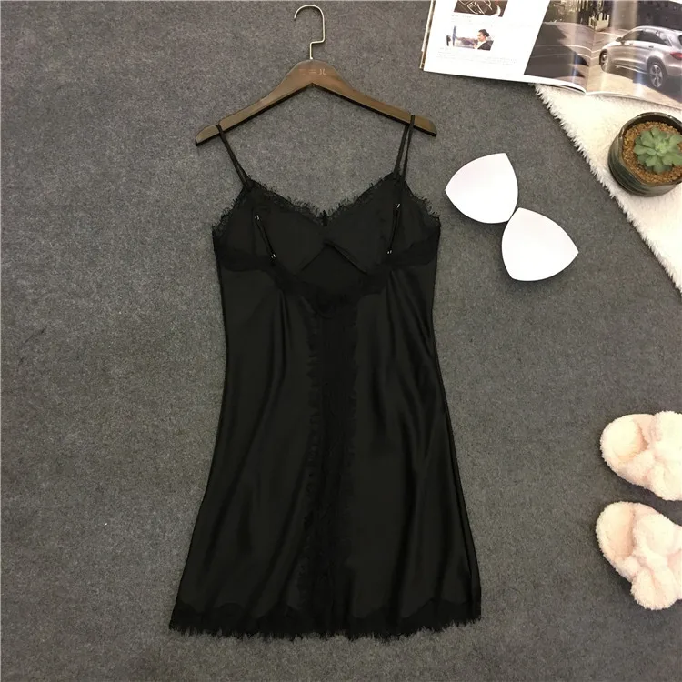 Voplidia Сексуальная рубашки искусственного шелка Кружево v образным вырезом пижамы