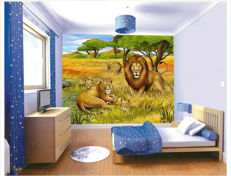 Фотообои на заказ 3d фрески обои Мультяшные животные степные голова льва фон для