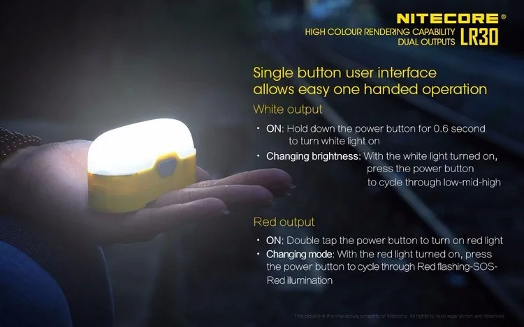 NITECORE LR30 высокий CRI 6LED наружный светильник-вспышка с магнитной основой белый красный двойной светильник для чтения походный фонарь
