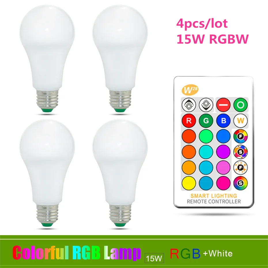 E27 RGB светодиодный светильник 110 В 220 В с регулируемой яркостью RGB светодиодный светильник 5 Вт 10 Вт 15 Вт 16 цветов сменный Домашний Светильник ing лампа с пультом дистанционного управления - Испускаемый цвет: 4pcs 15W RGBW