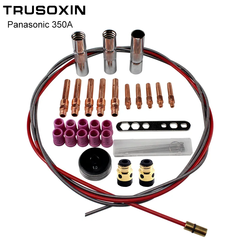 

35 шт., электроды Panasonic 350A MIG фонарь и защитные чашки и звеньевой оболочки, изолятор, проволочный питатель, колесо, Проволочная Подающая трубка...