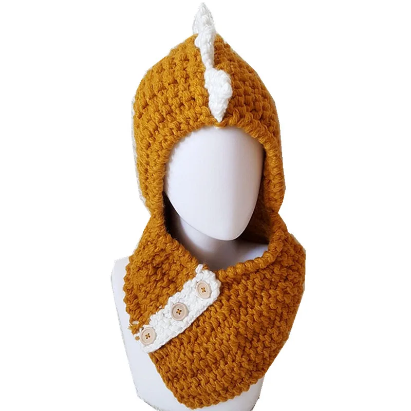 

1-7 Years Cartoon Dinosaur Winter Hats Kids Handmade Hats Wrap Scarf Cap Cute Autumn Children Wool Knitted Hats thick Cap