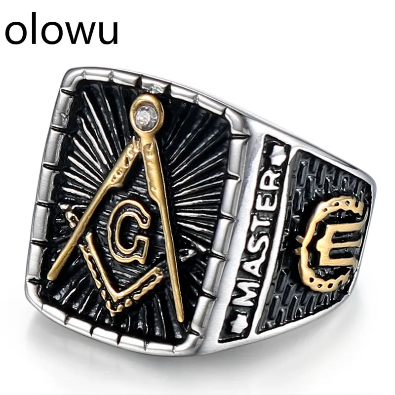 Мужские кольца масонов olowu религиозное кольцо из нержавеющей стали черного и