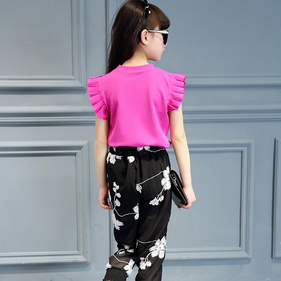 Летний костюм для крупных девочек комплект одежды детской принцессы без рукавов