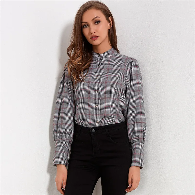 Рубашка женская весенняя с рукавом фонариком|kimono blouse|plaid blouseblouse fashion |