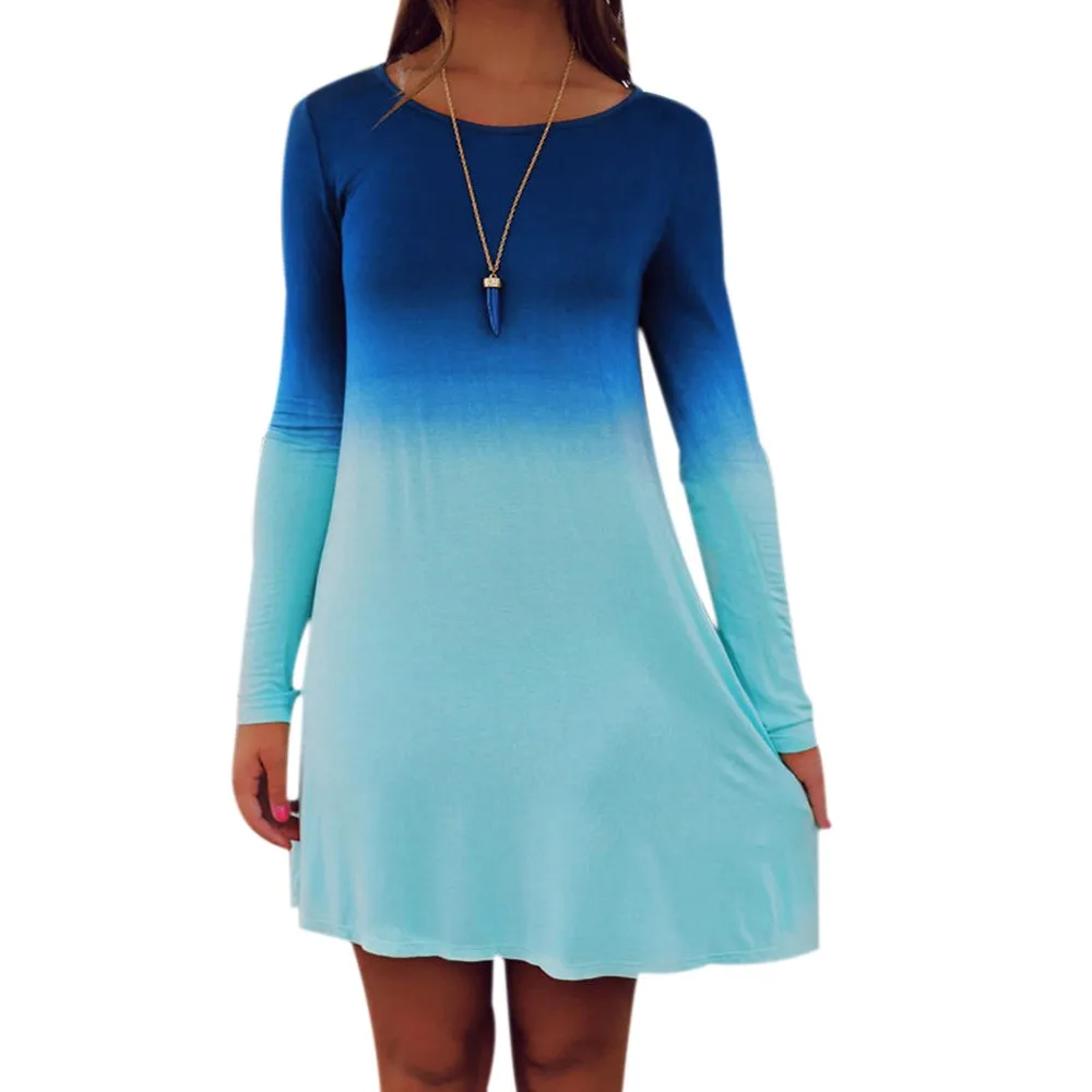 KANCOOLD Женская летняя обувь платье с длинным рукавом vestido Повседневное свободные градиент Цвет Короткие мини-платье S-4XL пункт 2JUN6