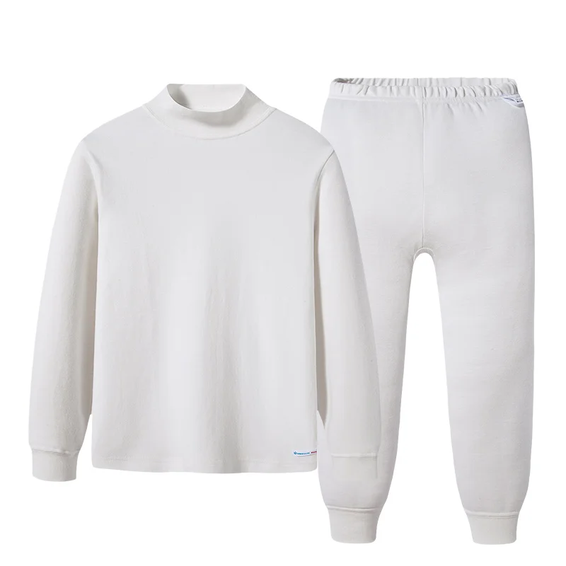 White THREEGUN KIDS длинное термобелье; Детские Зимние хлопковые мягкие подштанники для мальчиков и девочек; одежда для сна с высоким воротом - Цвет: White