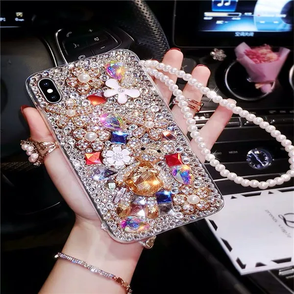 case with lanyard Bling прекрасные хрустальные бриллианты Стразы 3D камни чехол для телефона чехол для Iphone 6 7 8 Plus XS XR MAX для samsung Galaxy S5 S8 S9 - Цвет: case with lanyard