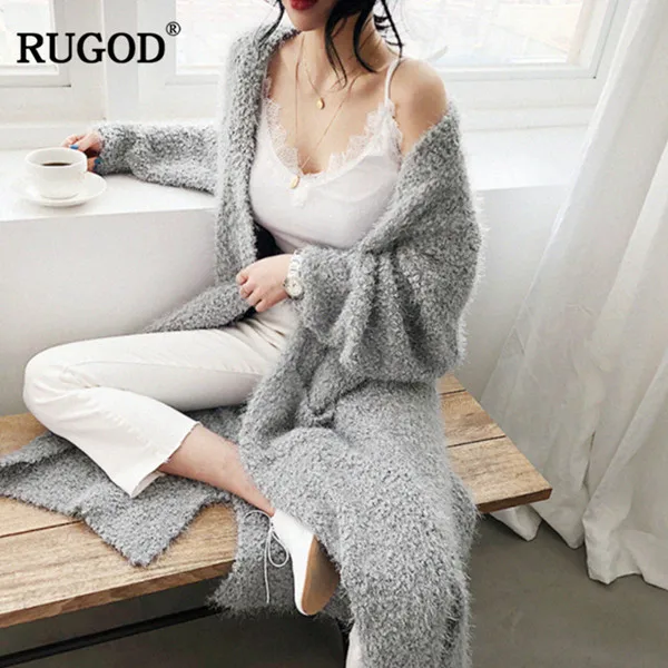 gray RUGOD осенний модный вязаный кардиган с карманами, длинный кардиган, свитер, пальто, кардиган, свитер, женская верхняя одежда - Цвет: gray