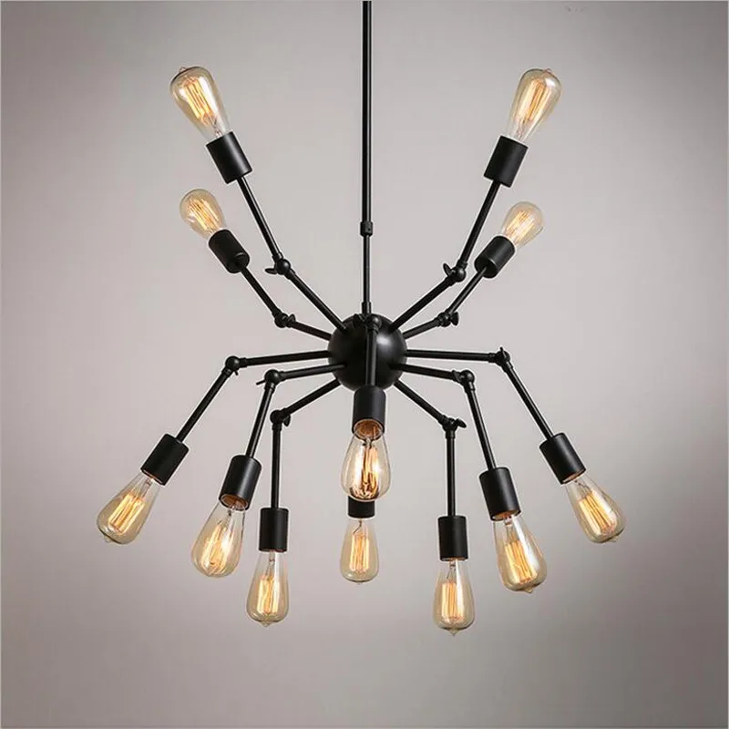 Винтажный промышленный паук гибкий черный железный Led E27 подвесной светильник