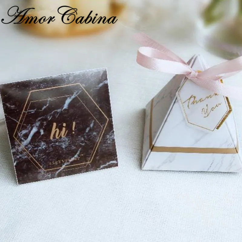 Розовая треугольная пирамида мраморная коробка конфет Свадебные сувениры и