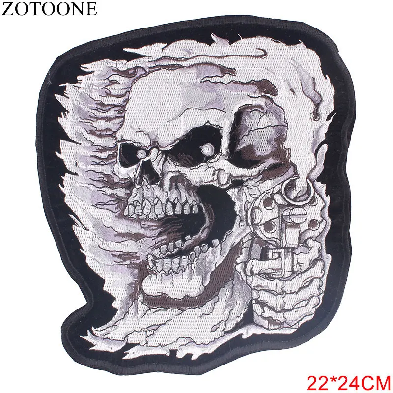 ZOTOONE крутые нашивки с большим черепом, мотоциклетные нашивки с крыльями, Байкерский значок, панк череп, вышивка, железные нашивки для одежды в полоску B - Цвет: 04