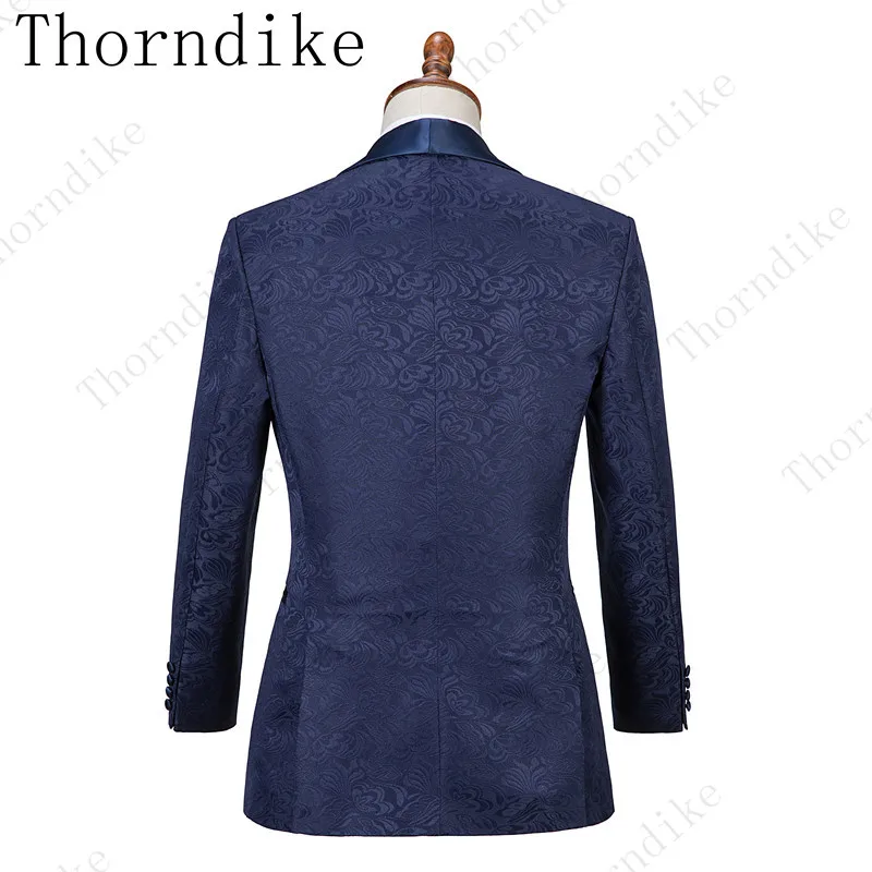 Популярные темно-синие жаккардовые мужские свадебные смокинги шаль с отворотом