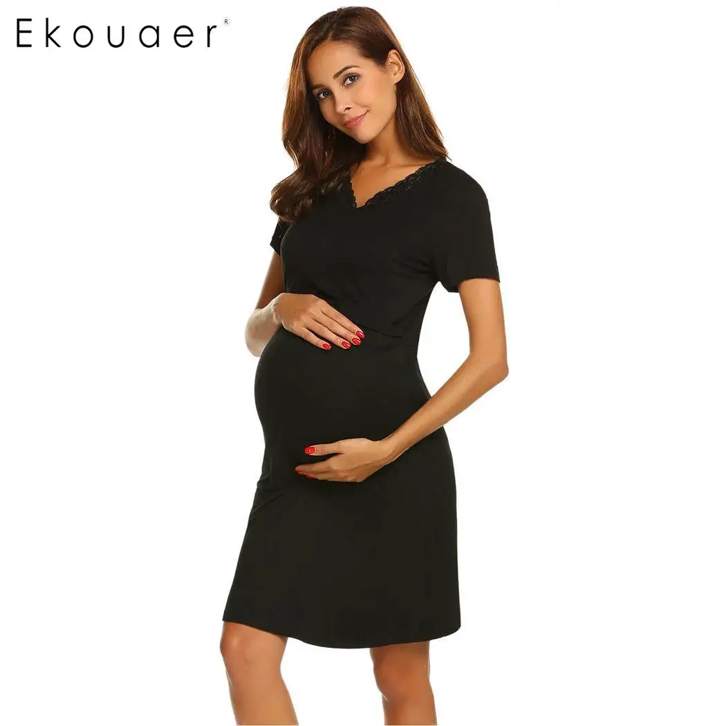 Ночная рубашка Ekouaer женская хлопковая с коротким рукавом | Женская одежда