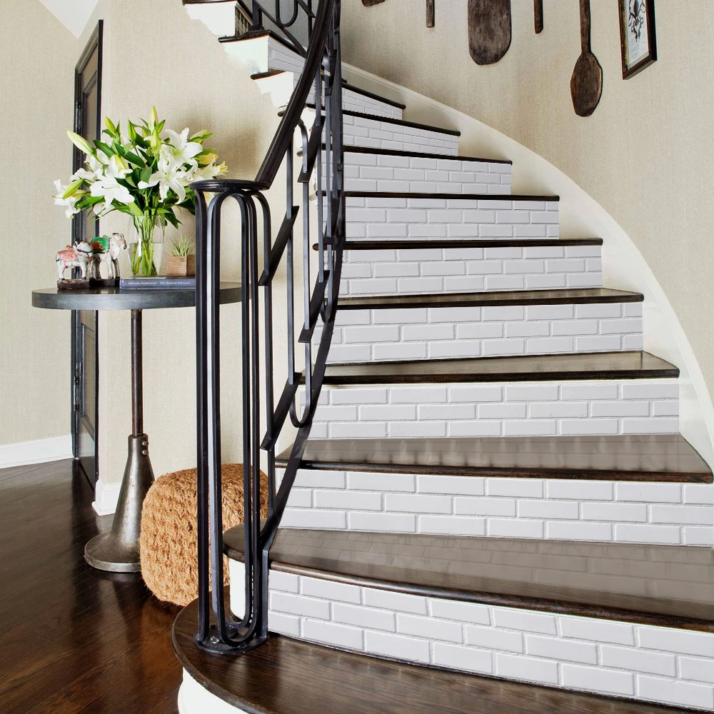 

6pcs/set WhiteTile Decal Waterproof 3D Stair Stickers Removable Self-adhesive Wall Floor Stickers DIY Home Decor 18*100cm