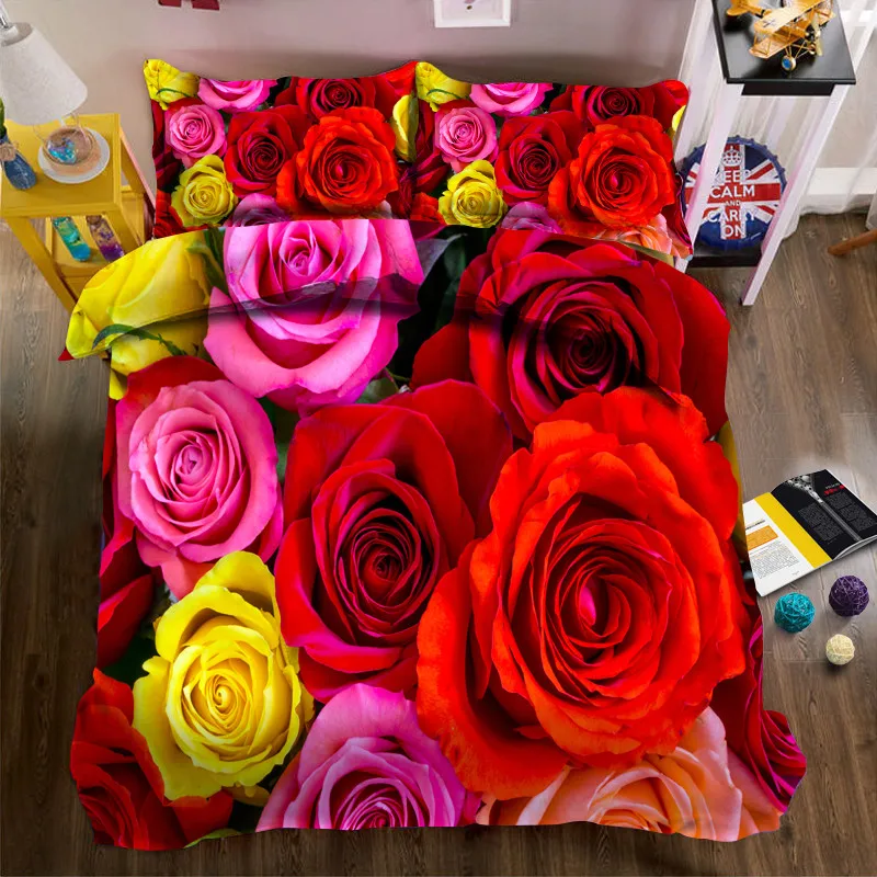 Комплект постельного белья с 3d пододеяльником и наволочками 2017|rose bedding set|bedding set