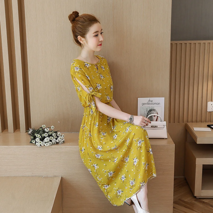 2019 новый корейский Винтаж сарафан Boho Лето Плюс Размеры цветочный шифоновое