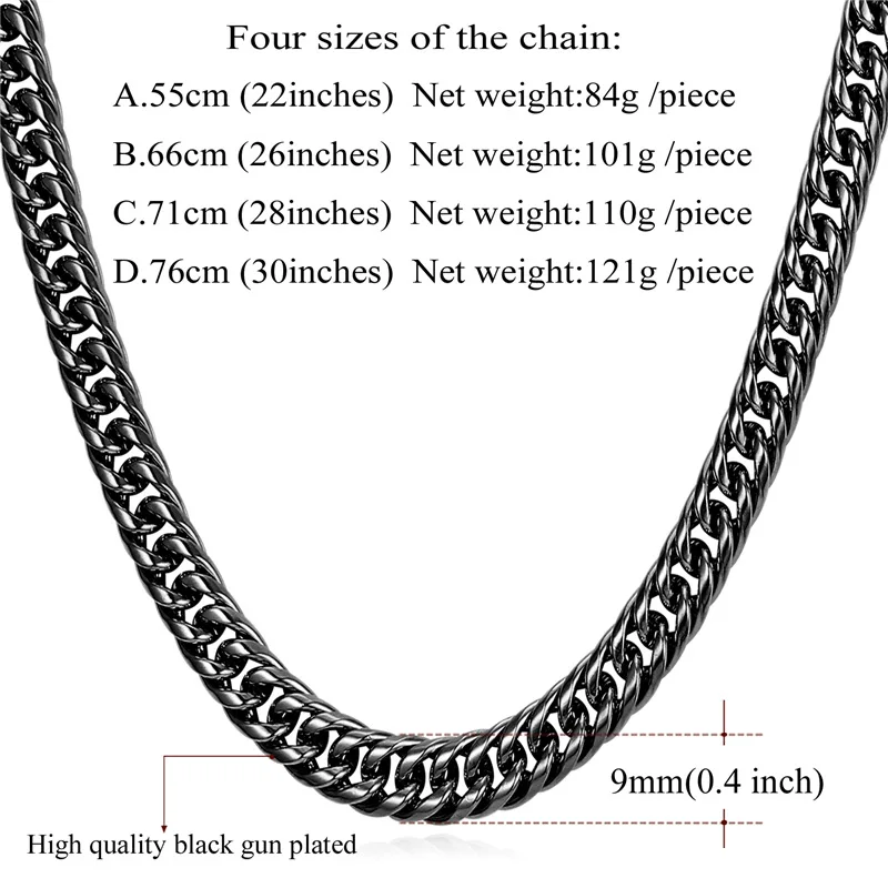 

Collare Franco Chain For Men 316L Stainless Steel Black/Gold Color 9MM Wide Link Chain Necklaces Wholesale Men Jewelry N419