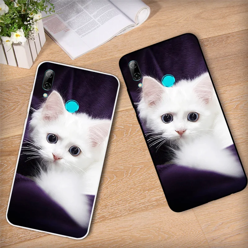Тонкий чехол для телефона с собакой и кошкой huawei P Smart 2019 черный матовый защитный