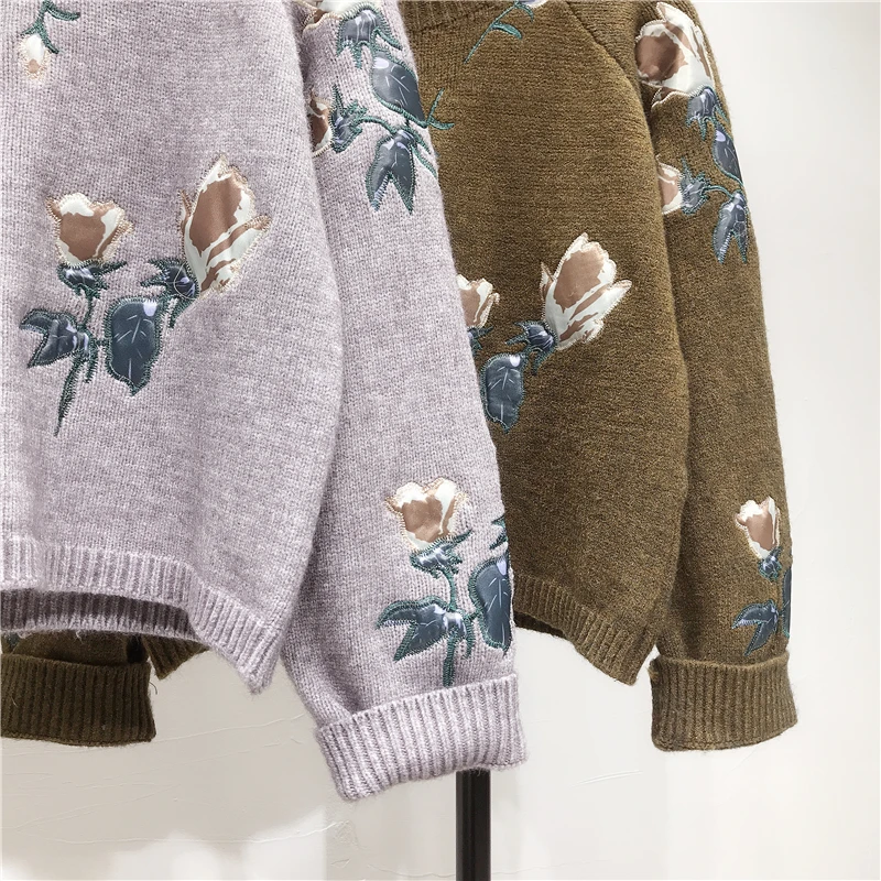 MUMUZI casual flower Sweater Women crewneck spring autumn female Knitted sweater Pullovers long Sleeve chic Soft Jumper tops
