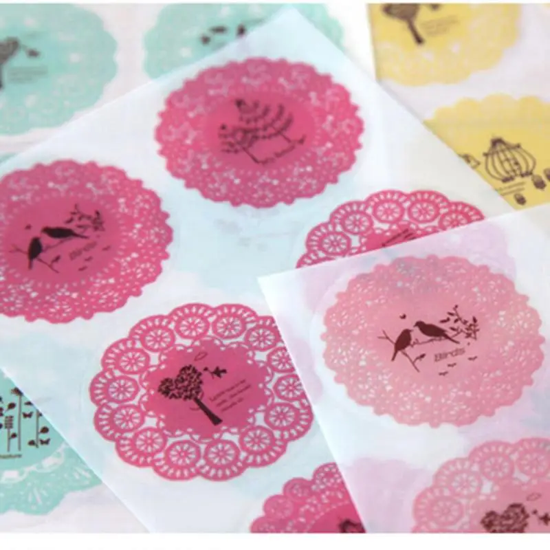 10 стикеров круглые кружевные наклейки с птицами и цветами прозрачные детские для