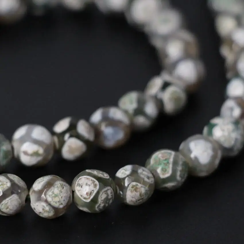 Different size 3Strand/Lot White&Green Football Stripe Tibetan Dzi Onxy Faceted Round Loose Beads Wholesale,DIY Jewelry Making